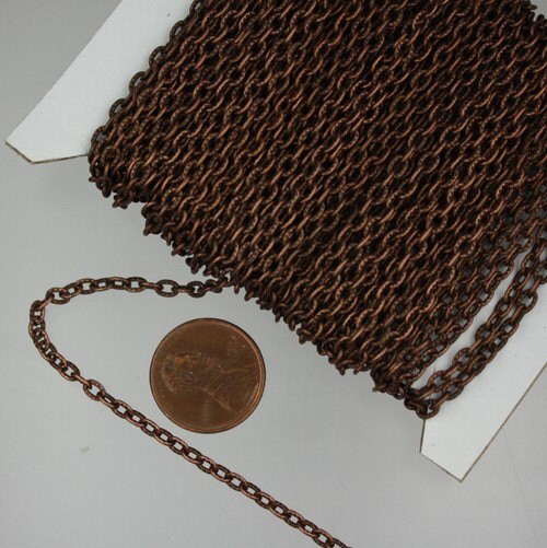 Antique Copper Texture Chain Bulk, 50 ft. of Flat Texture Oval Chunky Cable Chain - 3x2mm Unsoldered - 32TEX