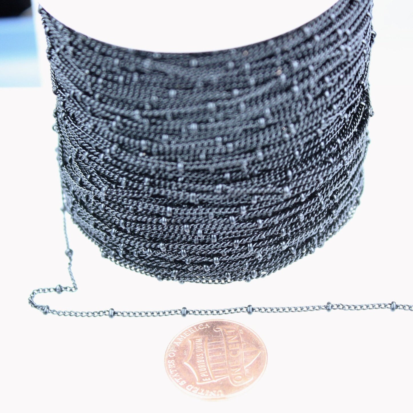 32 ft Black Dainty Delicate curb ball chain Satellite Chain - 1.3mm Solder Curb Bead Ball chain - 1.3SAT