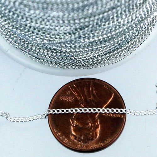 32 ft spool of Silver Plated Tiny curb chain - 1.3mm soldered link - 1.3S