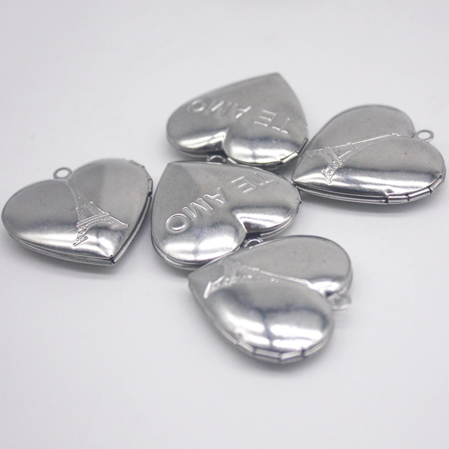 1/5/10/25 pcs STAINLESS STEEL "Eiffel Tower" & "TE_AMO" Heart Locket Pendant Charm - 29x29mm 6.8mm thickness - Pendant Charm