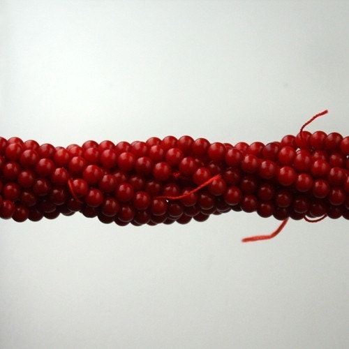 16 inch of Natural Red Bamboo Coral round beads - 4mm