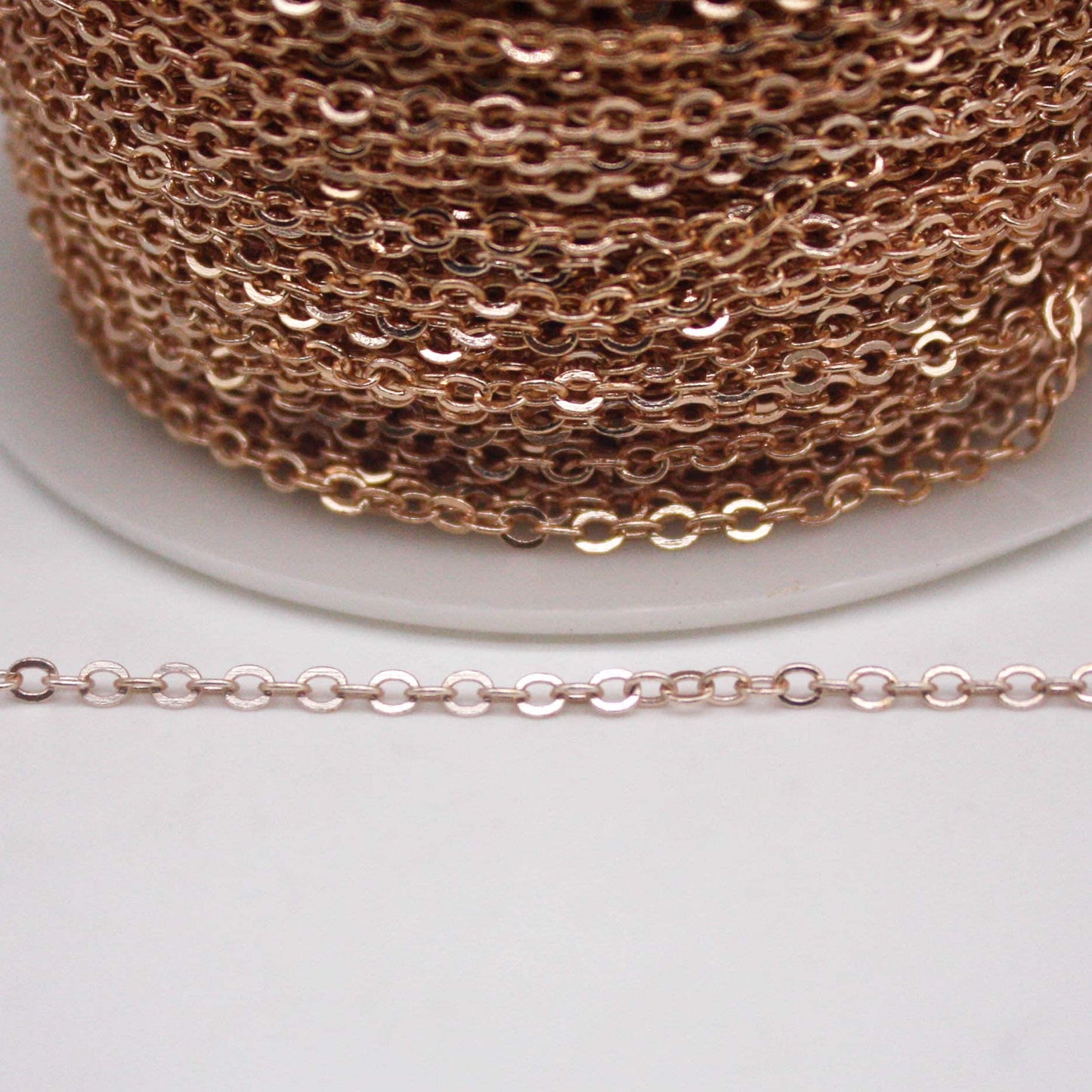100 feet TARNISH Resistant Tarnish Free Anti Tarnished Champagne (Pinky) Gold Flat Chain - 3x1.7mm SOLDER - Soldered Cable - AT317F