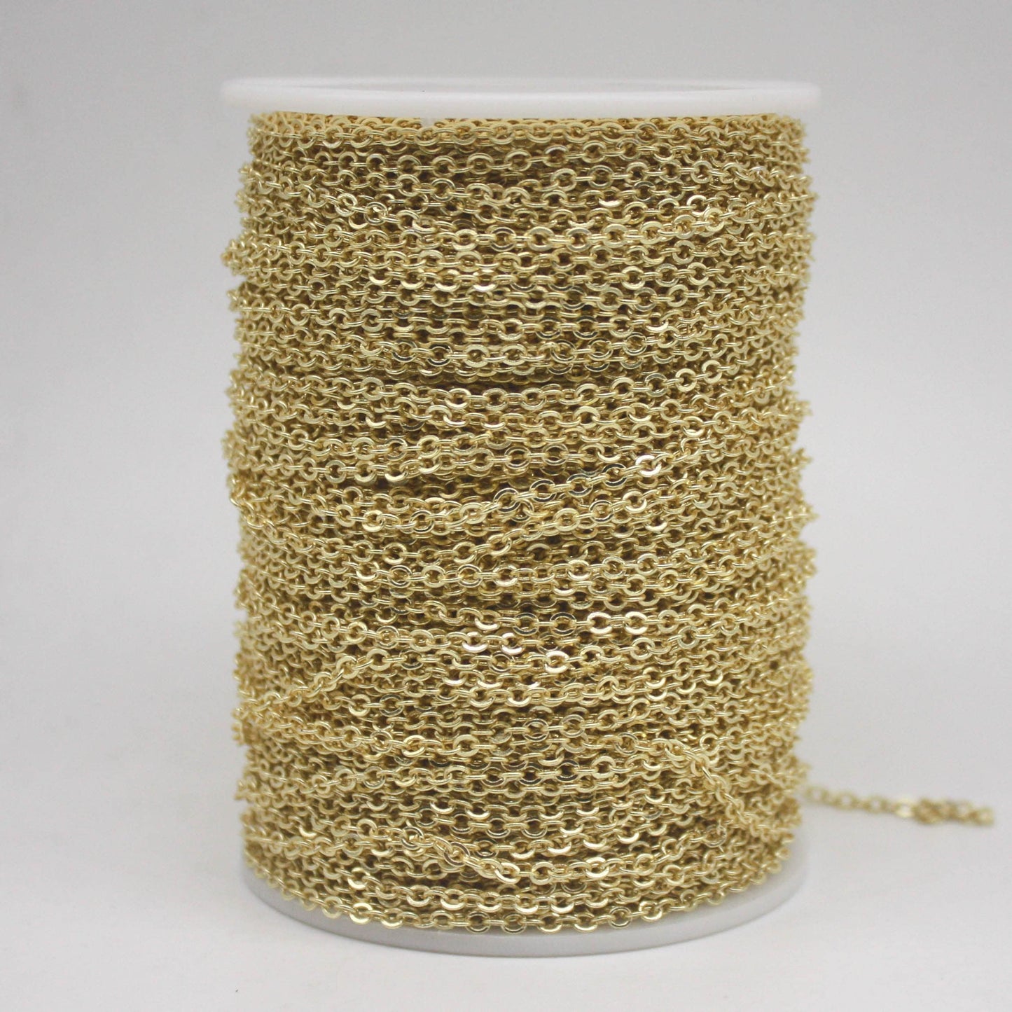 100 Ft Non Tarnish Flat Cable Chain Bulk - 18K Gold Plated Flat Cable Chain - 3.4x2.8mm SOLDERED Link - Anti Tarnish Free Resistant - AT3428