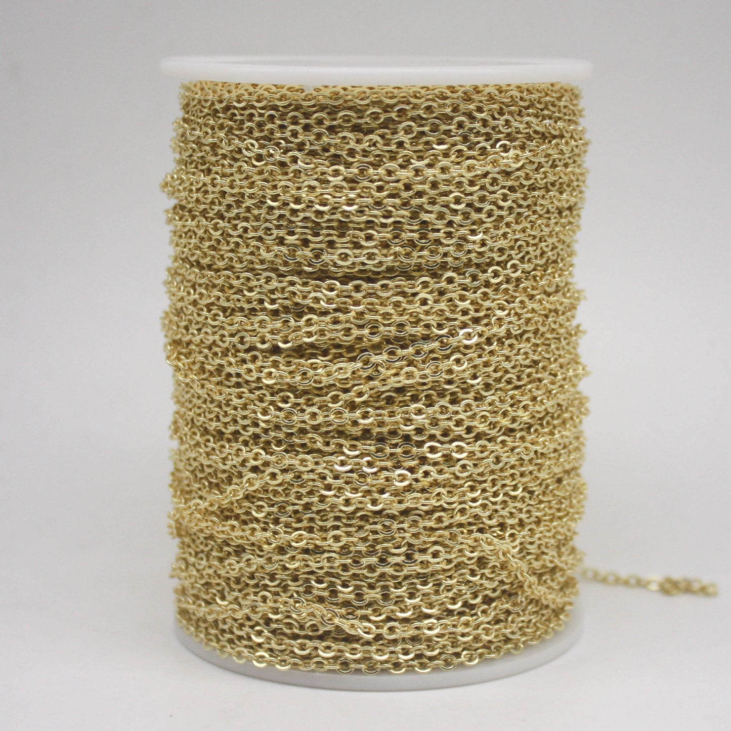 3 Ft Non Tarnish Flat Cable Chain Bulk - 18K Gold Plated Flat Cable Chain - 3.4x2.8mm SOLDERED Link - Anti Tarnish Free Resistant - AT3428F
