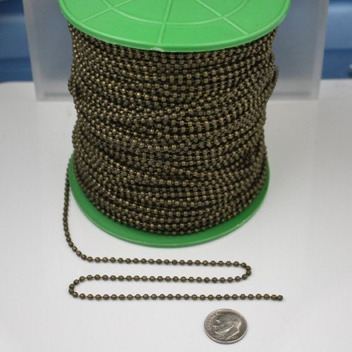 32 ft. spool of Antique Brass ROUND ball chain - 2.4mm ball size - with FREE 50pcs Connectors (Crimp) - 24BALL