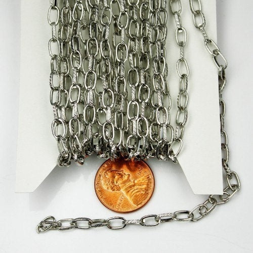 32 ft. Textured Antique Silver finished Drawn oval Cable chain - 6.7x4mm unsoldered link