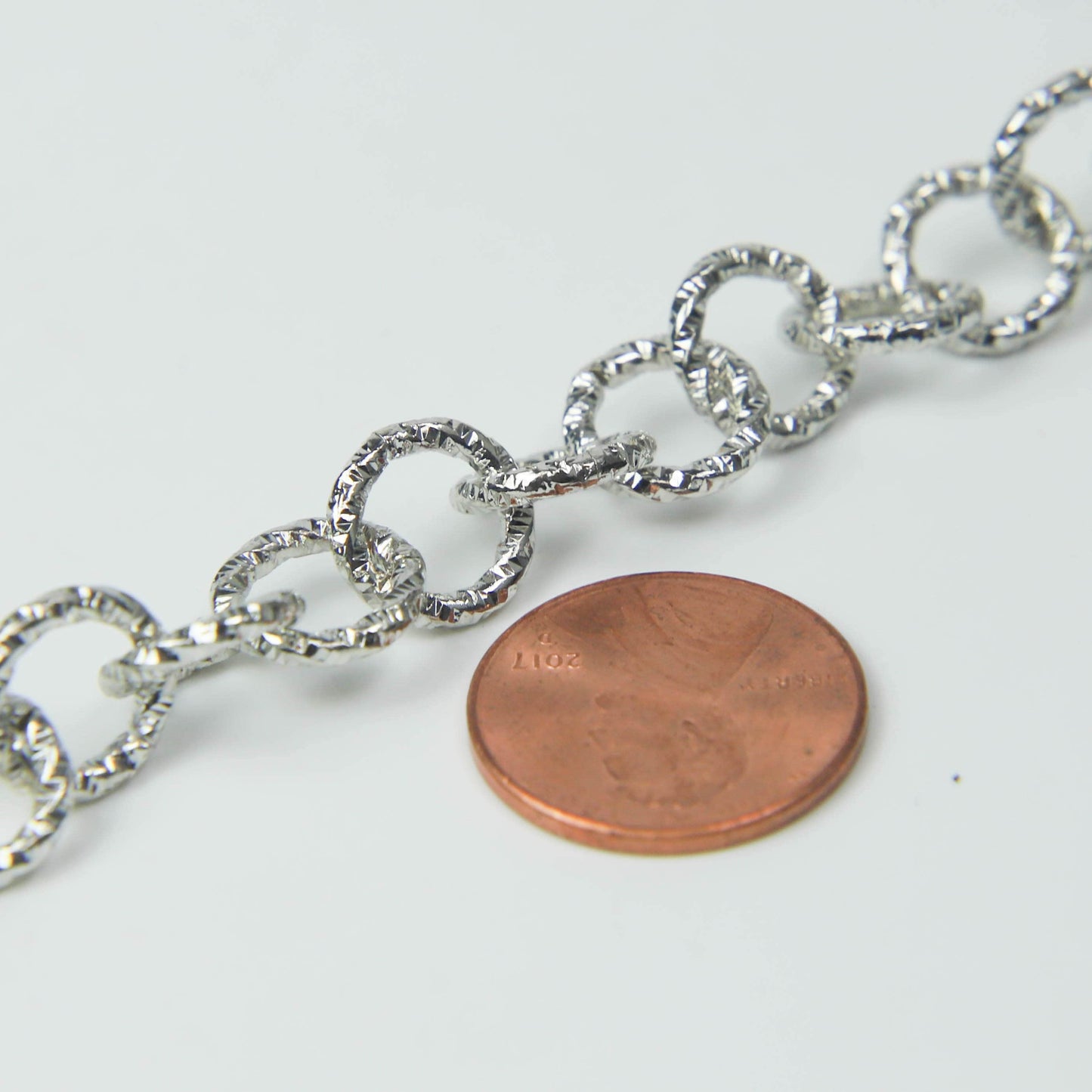 5 ft Rhodium Antique Silver Heavy Link Chunky Chain Bulk - 11mm 2mm Thickness - Round Sparkling Texture Fashion Cable Chain - 2011TX