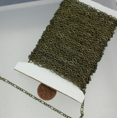 Antique Bronze Bulk, 32 ft of ( 3 and 1 ) Long and Short Chain Flat Cable Chain Necklace Brass Chain 6.3 N 4mm - SOLDERED 3429LS31