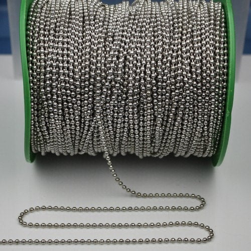 Rhodium Chain Ball Bulk Chain, 100 ft. of ROUND BALL chain Necklac - 2.4mm ball size - w/ FREE 100 pcs Connectors (Insert) - 24BALL