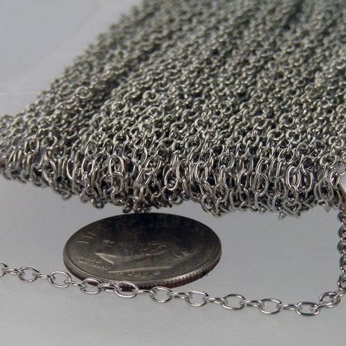 12 ft spool of Rhodium Plated Round cable chain - 3x2.2mm - unsoldered link - 322CA