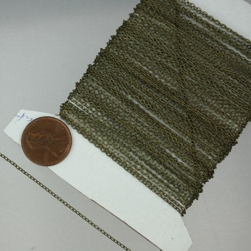 Antique Bronze Chain Bulk, 32 ft of Antiqued Brass Tiny Round SOLDERED Chain Cable Chain 2.0x1.4mm, Dainty Delicate Necklace Chain - 2014S