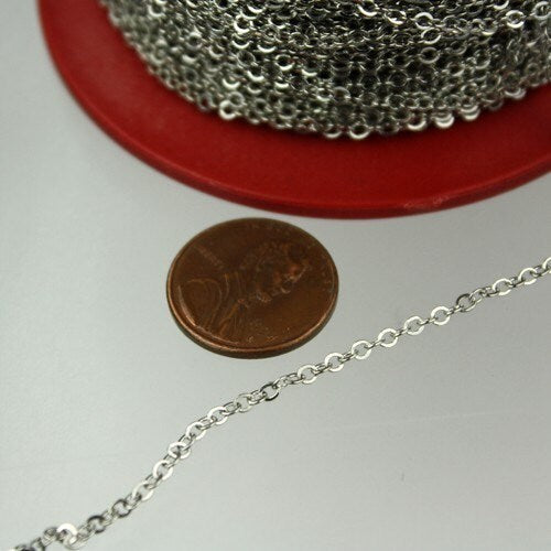Rhodium Plated Flat Chain Bulk, 100 feet Antique Silver Flat Cable Chain - 3x1.7mm SOLDERED - Necklace Bracelet DIY Wholesale Bulk 317F