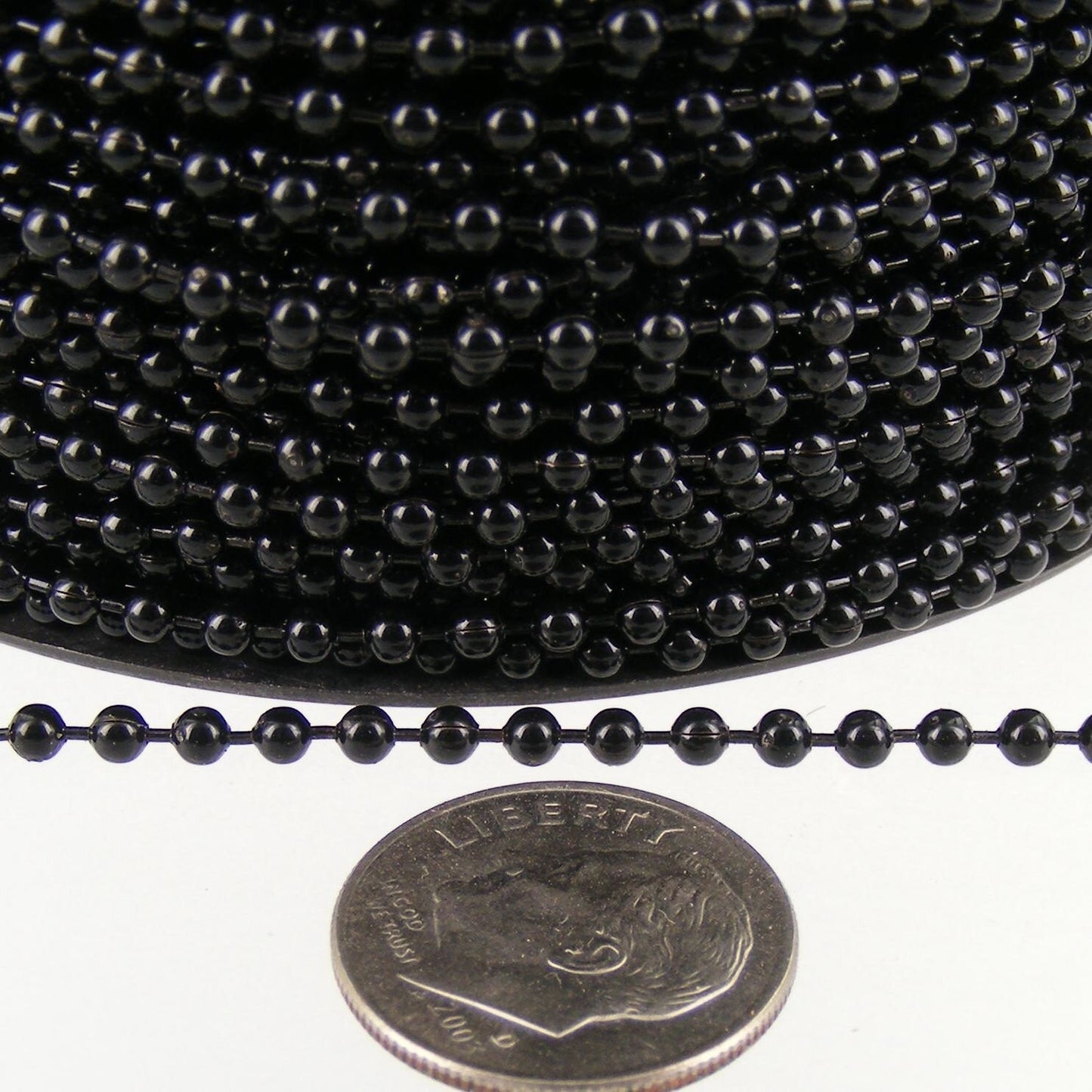 Black Chain Ball Bulk Chain, 32 ft. spool of ROUND BALL chain Necklace - 2.4mm ball size - w/ FREE 50pcs Connectors (Insert) - 24BALL