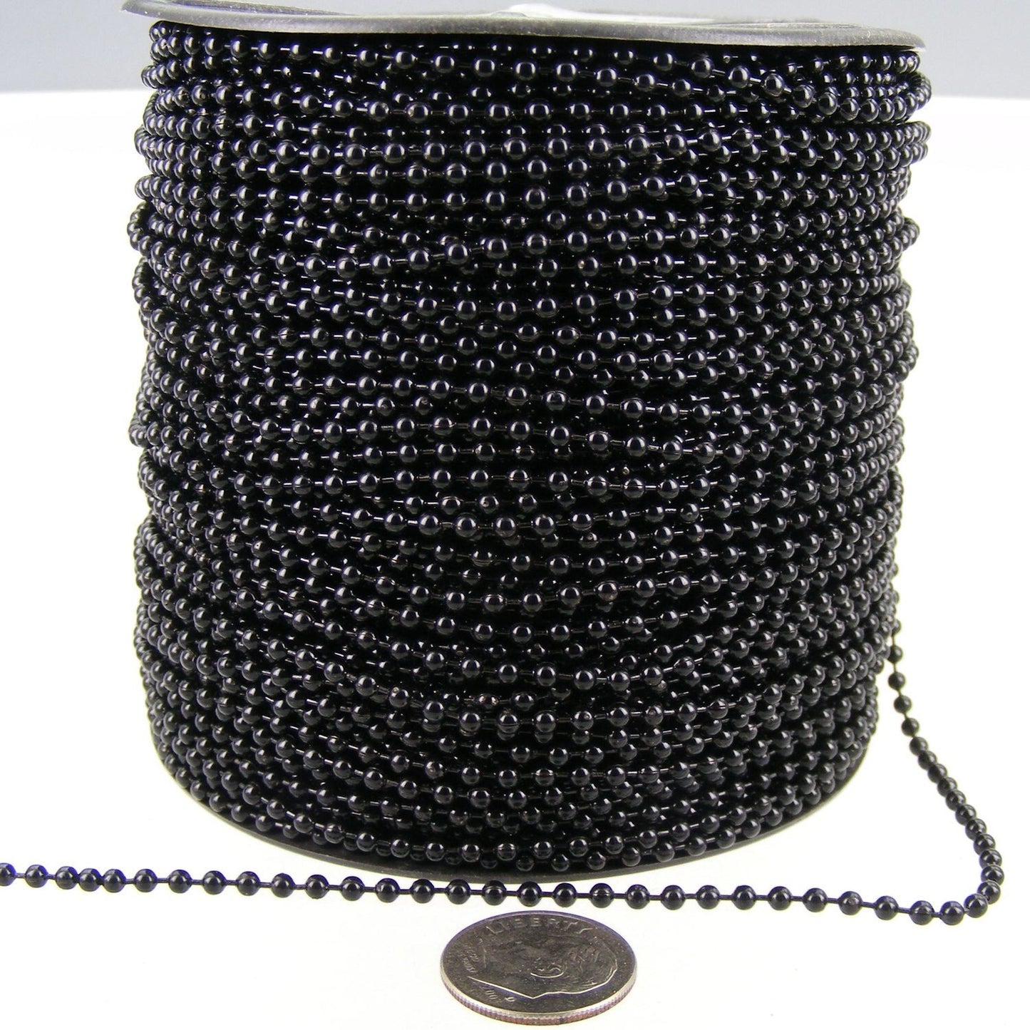 Black Chain Ball Bulk Chain, 32 ft. spool of ROUND BALL chain Necklace - 2.4mm ball size - w/ FREE 50pcs Connectors (Insert) - 24BALL