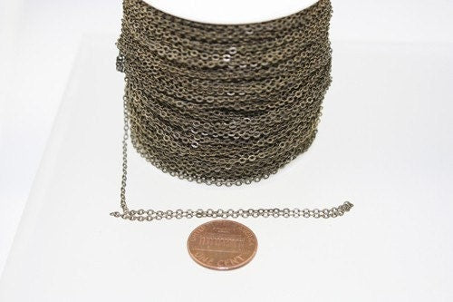 100 ft Antique Bronze Chain - 2.4x1.7mm SOLDER Chain - Antique Brass little Oval Flat Soldered Cable Chain - Bulk Wholesale Chain - 2417F