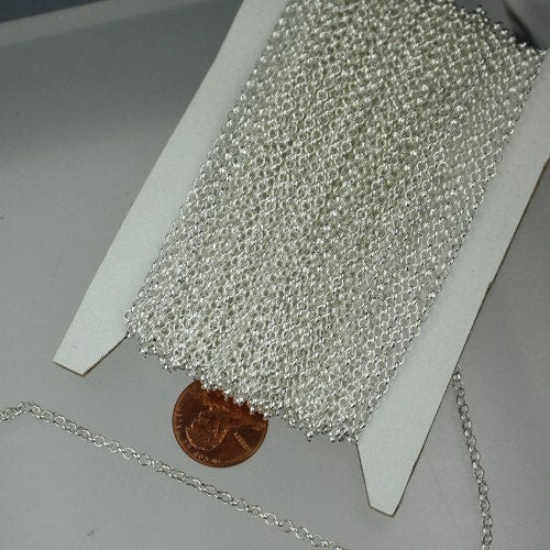Sterling Silver Plated Rolo Chain bulk, 12 ft of Rolo Cable Chain 2.5mm - Unsoldered Links - Wholesale Bulk Jewerly Chain - 25ROLO