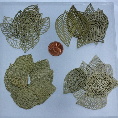 100 pcs of Antique Brass finished Leaf Sampler - drop dangle pendant