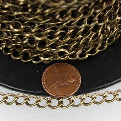 32 ft of Antique Brass Finished Big Hammered Curb Chain - 7.8x6.0mm Unsoldered Link 18G