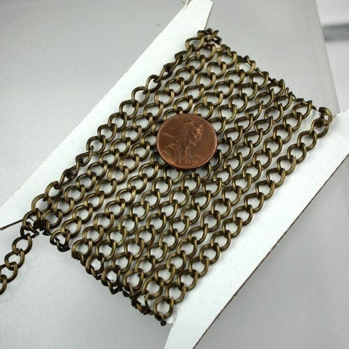 32 ft of Antique Brass Finished Big Hammered Curb Chain - 7.8x6.0mm Unsoldered Link 18G