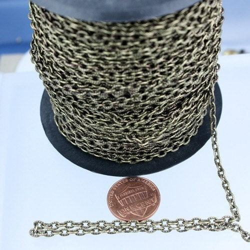 Wholesale Lot 300 feet Spool Antique Brass finished Textured Cable Chain - 4X3mm unsoldered link - 43TEX