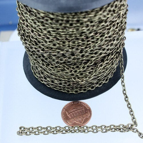 50 ft of Antique Brass finished Textured Cable Chain - 4X3mm unsoldered link - 43TEX