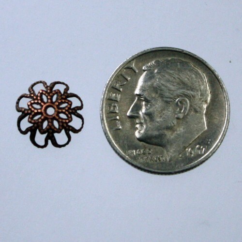 100 pcs of Antiqued copper filigree bead caps 9.75mm