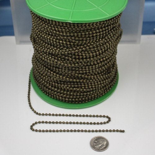 Antique Bronze Chain Bulk, 12 ft. spool of ROUND BALL chain - 2.4mm ball size - w/ FREE 10pcs Connectors (Insert) - 24BALL