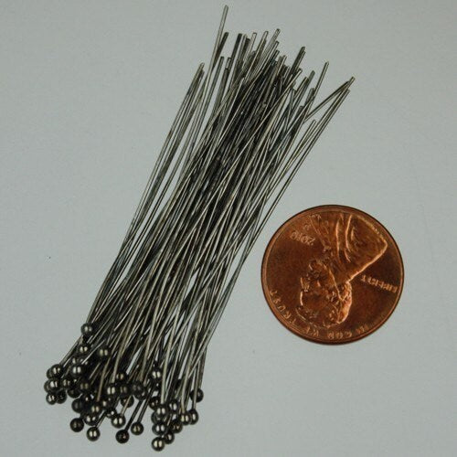 Bulk/FingerPick 100 pcs Gunmetal Ball headpins Head Pins - 2 inches (50mm), 24 Gauge 24G 1.8mm Hard Body - BPIN-24G-50