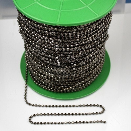 Gunmetal Chain Ball Bulk Chain, 100 ft. of ROUND BALL chain Necklace - 2.4mm ball size - w/ FREE 100 pcs Connectors (Insert) - 24BALL
