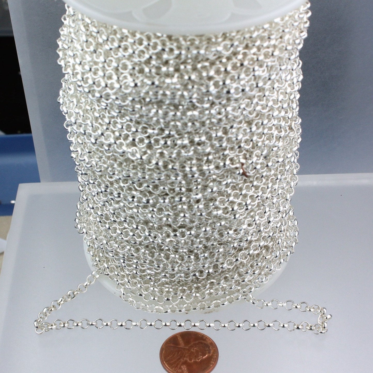 Sterling Silver Plated Rolo Chain bulk, 32 ft of Rolo Cable Chain 3.8mm - Unsoldered Links - Necklace Wholesale Bulk - 38ROLO