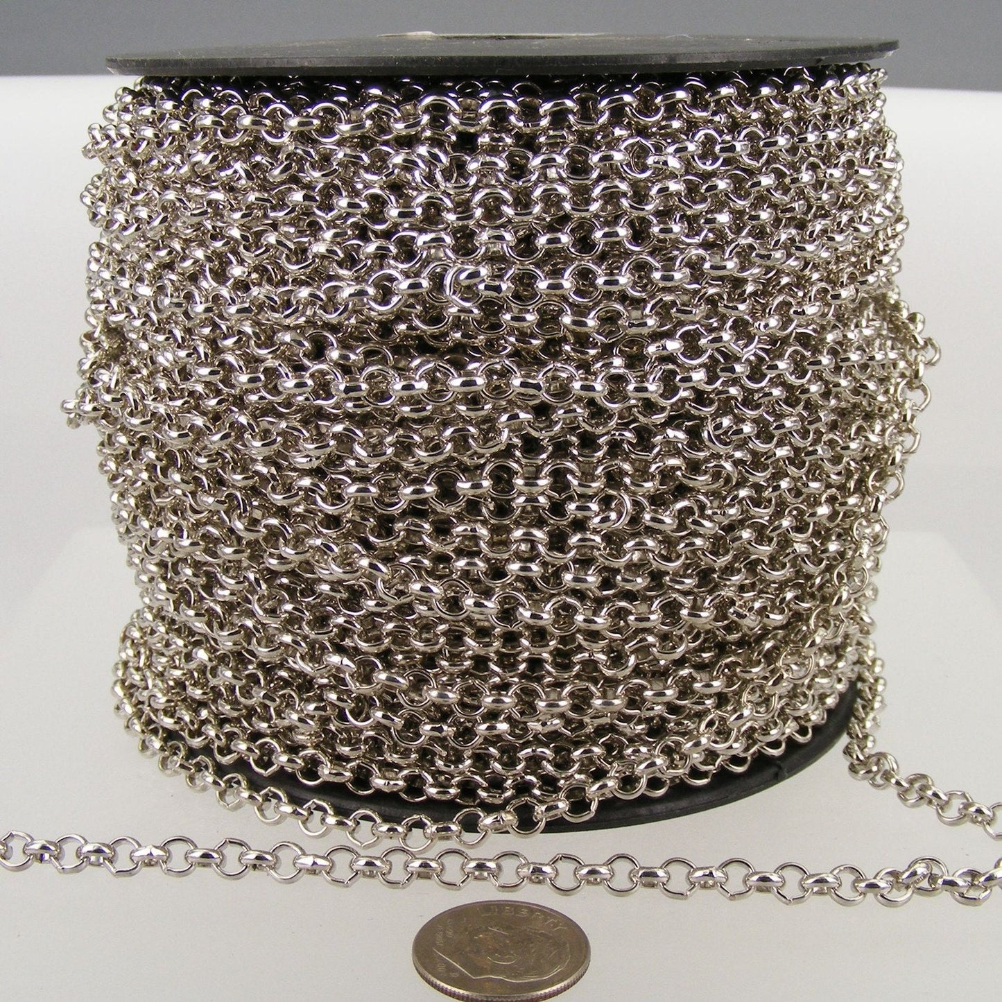 Rhodium Plated Rolo Chain bulk, 12 ft of Antique Silver Rolo Cable Chain 4.7mm - Unsoldered Links - Wholesale - 47ROLO