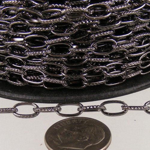 12 ft. Textured Gunmetal finished Drawn Oval Cable chain - 9x4.5mm unsoldered link- 9045DR