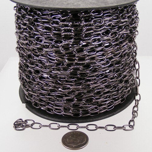 32 ft. Textured Gunmetal finished Drawn Oval Cable chain - 9x4.5mm unsoldered link- 9045DR