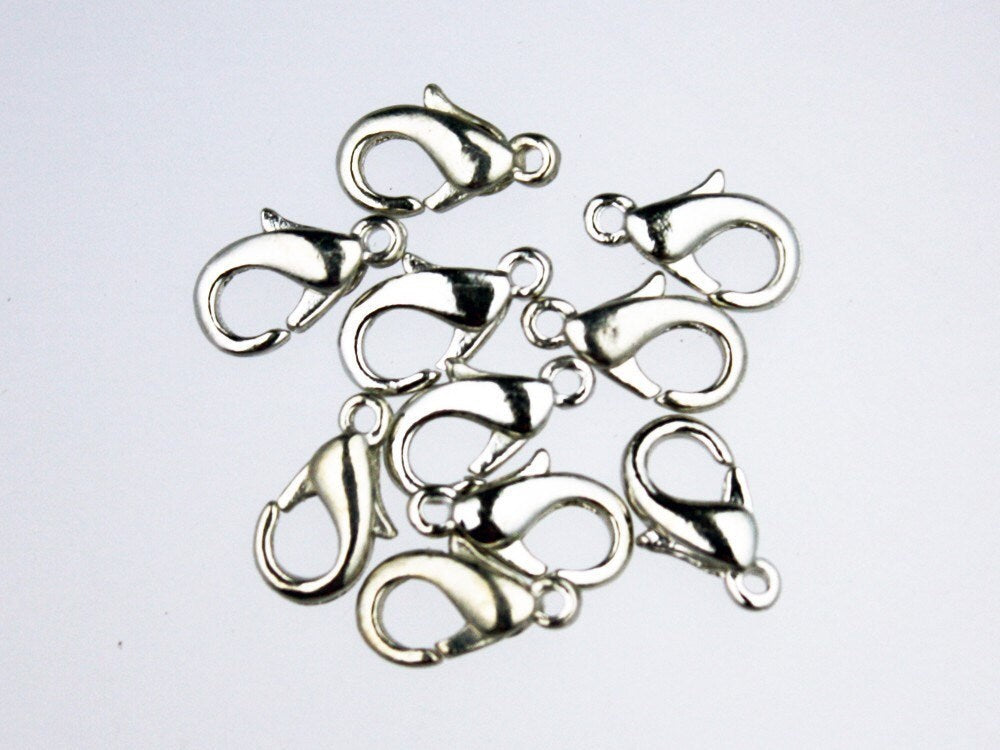 30 pcs of lobster claw clasp 12X7mm - Rodium Plated - LOB12B