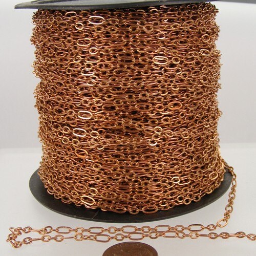 Antique Copper Bulk, 10 ft of ( 3 and 1 ) Long and Short Chain Flat Cable Chain Necklace Bracelet Chain 6.3 N 4mm - SOLDERED 3429LS31