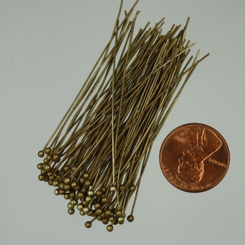 Bulk/FingerPick 100 pcs Antique Brass Ball headpins Bronze - 2 inch (50mm), 24 Gauge 24G 1.8mm Ball - BPIN-24G-50