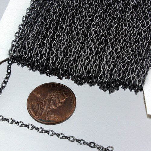 100 ft spool of Gunmetal Finished Oval Round cable chain - 3x2.2mm - unsoldered link - 322CA