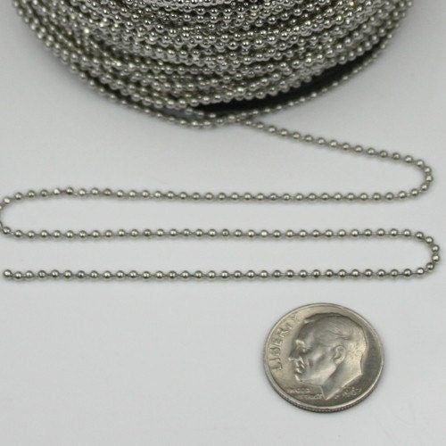100 ft. spool of Rhodium Plated ROUND ball chain - 1.5mm ball size with 100 pcs of Connectors(Insert) - 15BALL