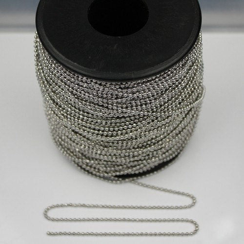 100 ft. spool of Rhodium Plated ROUND ball chain - 1.5mm ball size with 100 pcs of Connectors(Insert) - 15BALL