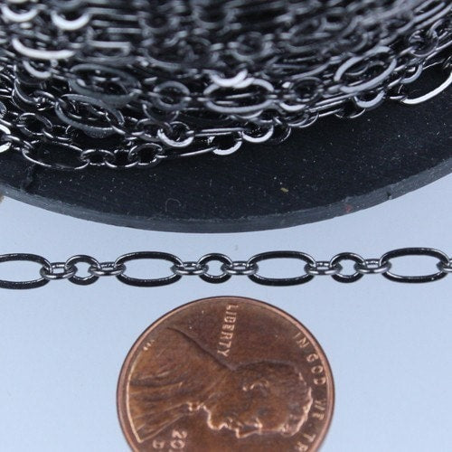 Gunmetal Bulk Chain, 100 ft of ( 3 and 1 ) Long and Short Chain Flat Cable Chain Necklace Brass Chain 6.3 N 4mm - SOLDERED 3429LS31