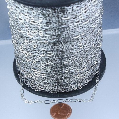 Rhodium Bulk, 32 ft of ( 3 and 1 ) Antique Silver Long and Short Chain Flat Cable Chain Necklace Chain 6.3 N 4mm - SOLDERED 3429LS31