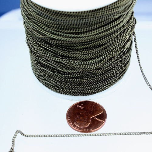 300 ft spool of Antique Brass VINTAGE Style Finished Tiny curb chain - 1.3mm soldered link - 1.3S