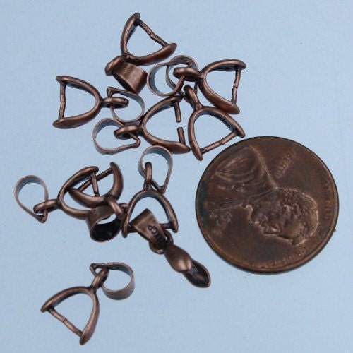 20 pcs of Antique Copper Plated on Brass Pinch Ice Pick Bails Pendant Clasp - 15mm