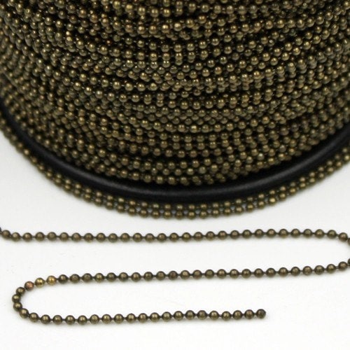 32 ft. spool of Antique Brass finished ROUND ball chain - 1.5mm ball size with free 10 pcs of connector(Insert) - 15BALL