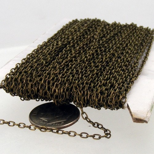 50 ft spool of Antique Brass Finished Round cable chain - 3x2.2mm - unsoldered link - 322CA