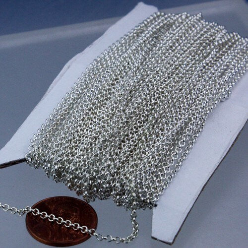 12 feet Sterling Silver Plated Rolo Chain Cable Chain 2.0mm - Unsoldered Links - Wholesale Bulk Jewelry Chain - 20ROLO