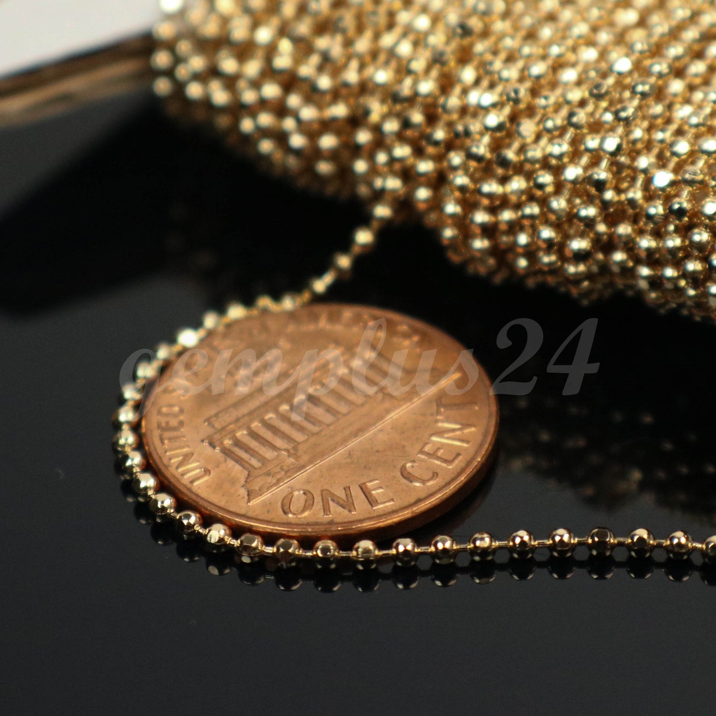 32 Ft Spool of Champagne Gold (Pinky Gold) Plated facet BALL Chain - 1.5mm Ball/Beads Size - Bulk Ball chain Wholesale - 15DC