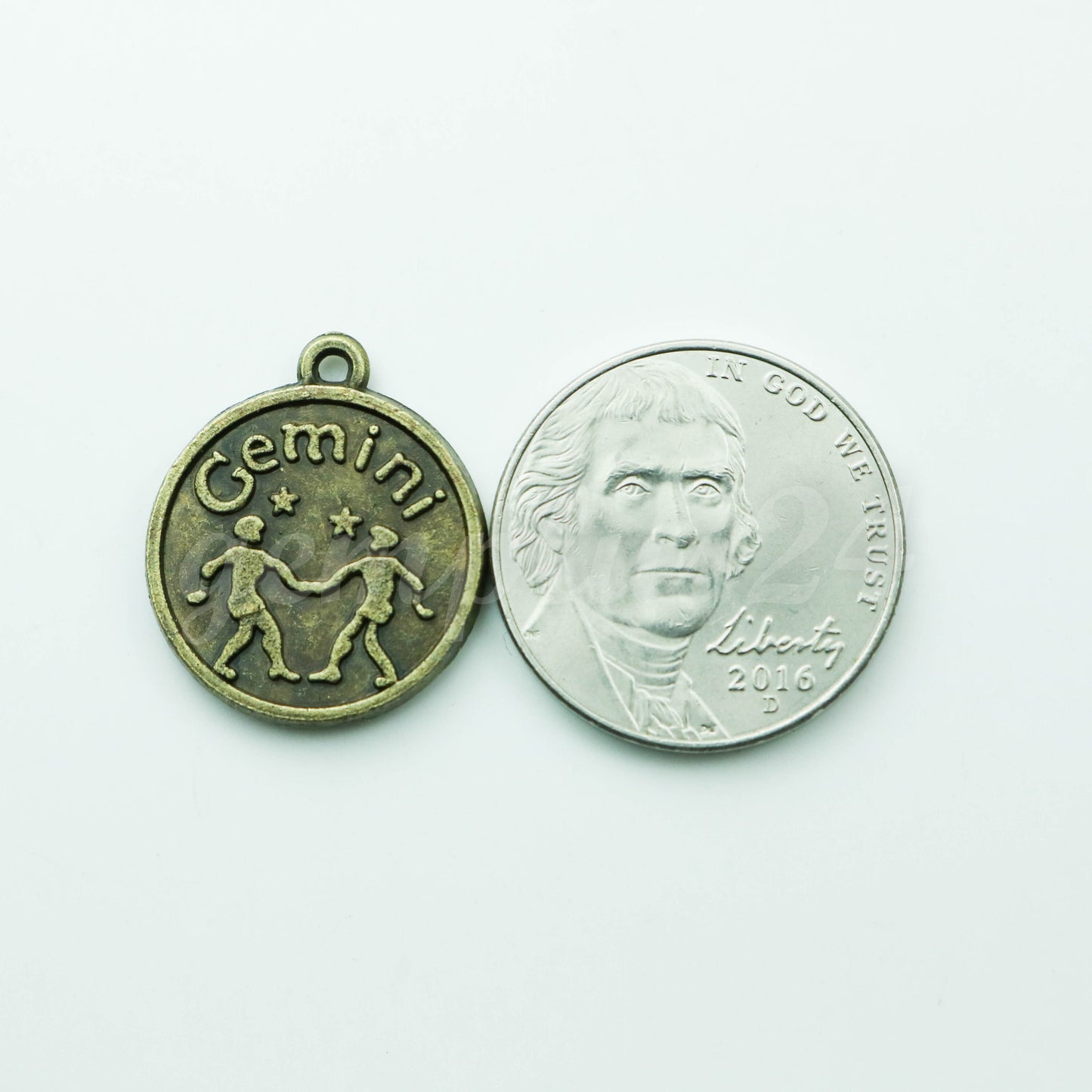 Zodiac Charm, Message Charm - Antique Brass - 28mm 3mm thickness 2.5mm Hole - Gemini - May 21 - June 21