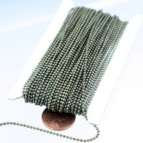 10 Ft. Antique Brass Finished on Brass FACET Ball Chain - 1.5mm Ball - 15DC