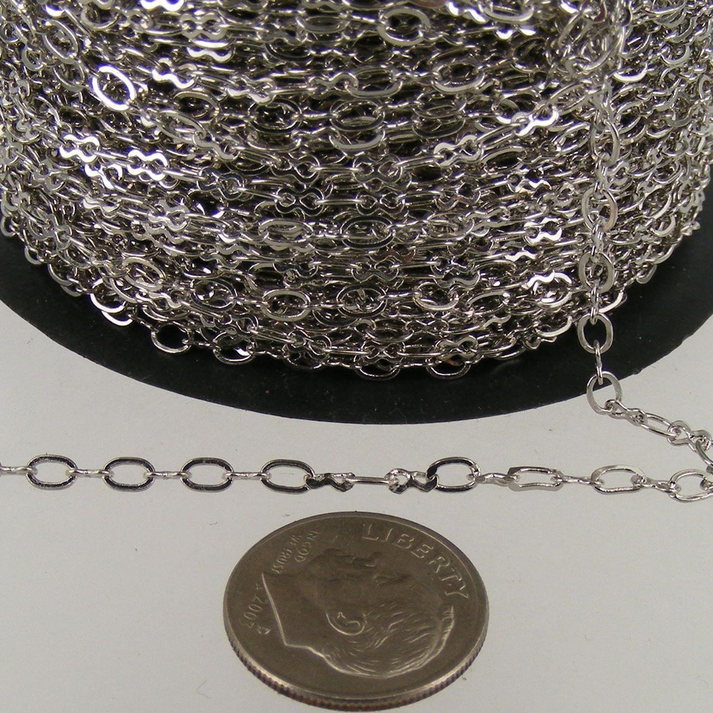 100 ft spool of Rhodium SOLDER Figure 8 Connector Chain - 4x3mm links - Ship from California USA - 843F